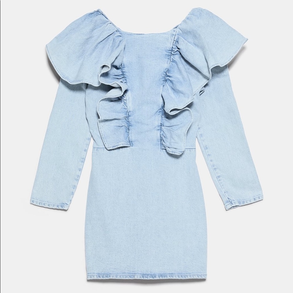 Bloggers Favorite! ZARA denim Jean ruffle dress!